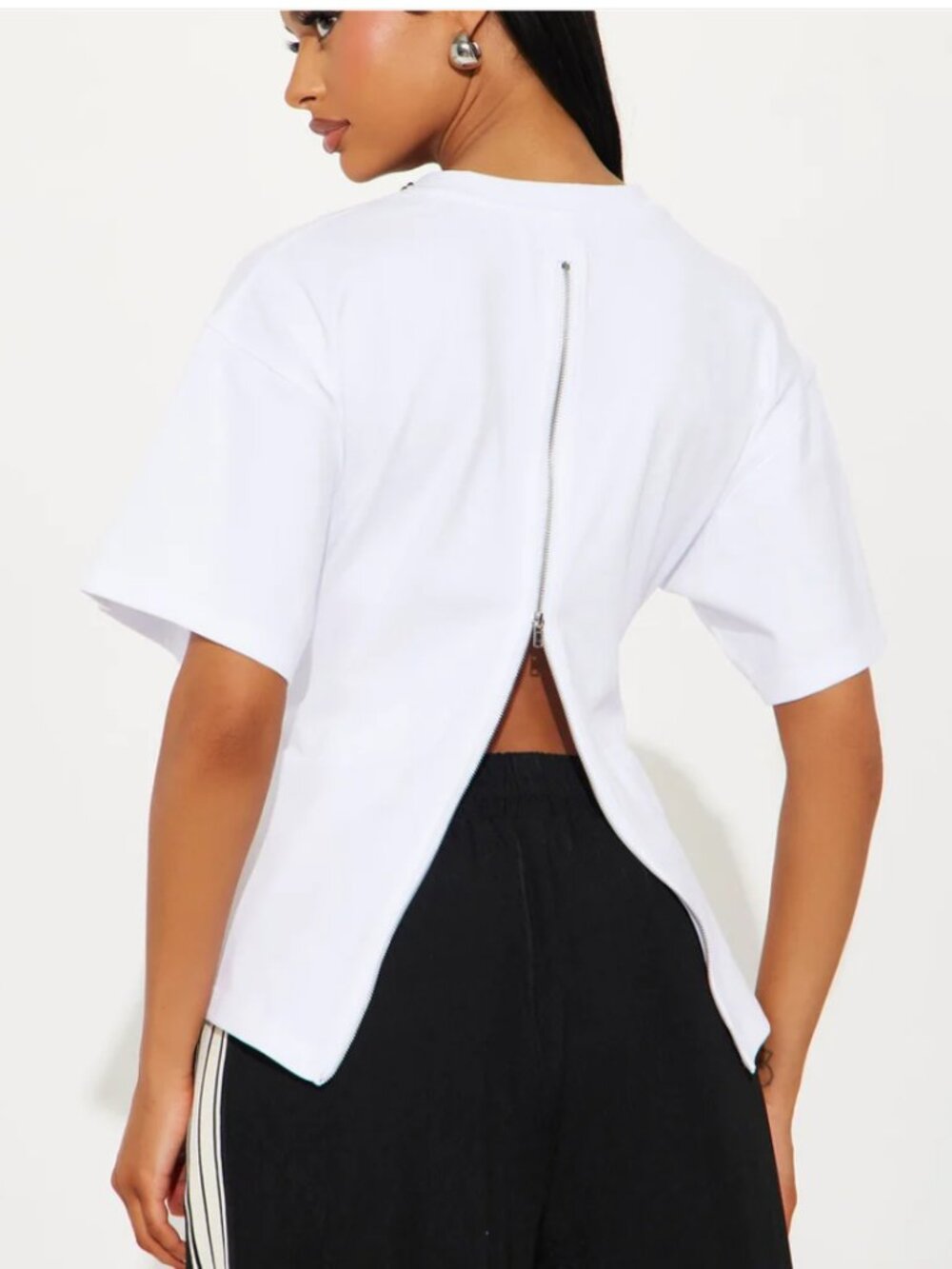 Fashion Nova Jayden Fitted Back Zip White T-Shirt Size Large NWT